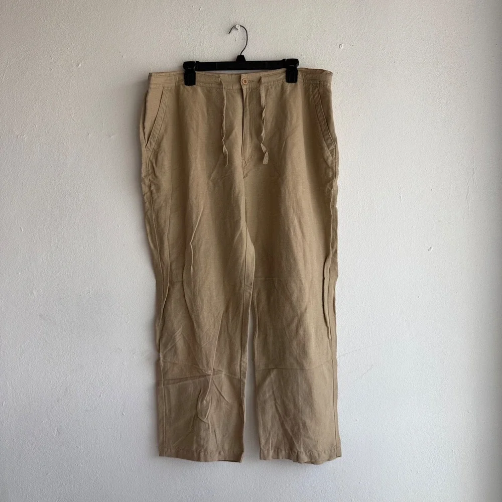Cubavera Linen Blend Drawstring Pants Relaxed Beige Men Size XL Tall Coastal